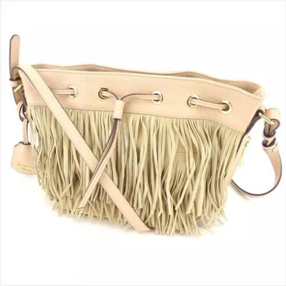Samantha Vega Shoulder bag Beige Pink Suede Leather Woman Authentic
